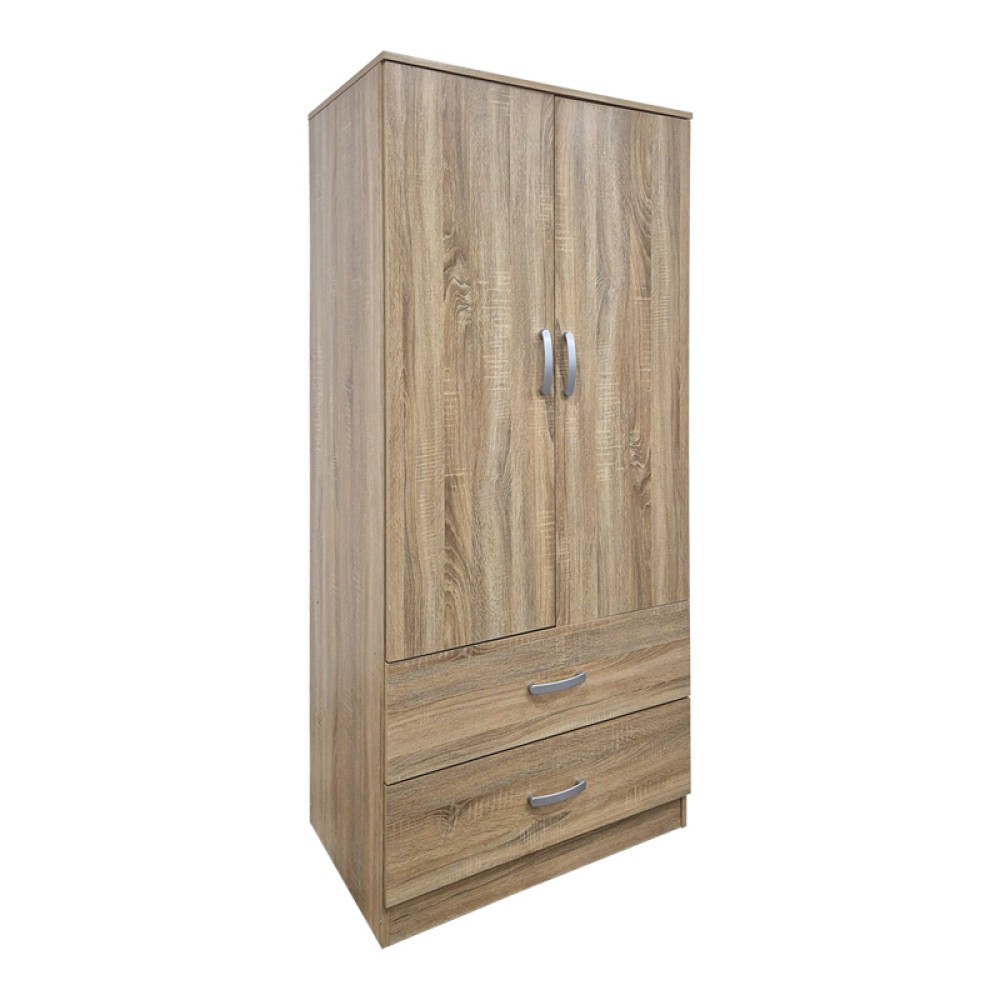 Ντουλάπα δίφυλλη με 2 συρτάρια Alvia pakoworld sonoma 80x51.5x180εκ