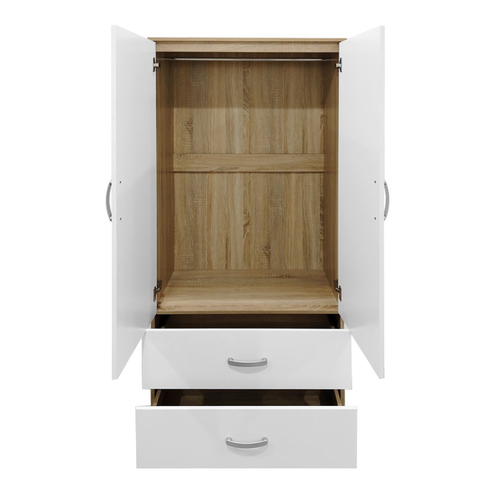 Ντουλάπα εξάφυλλη με συρτάρια Athos pakoworld sonoma-λευκό  240x42x180εκ