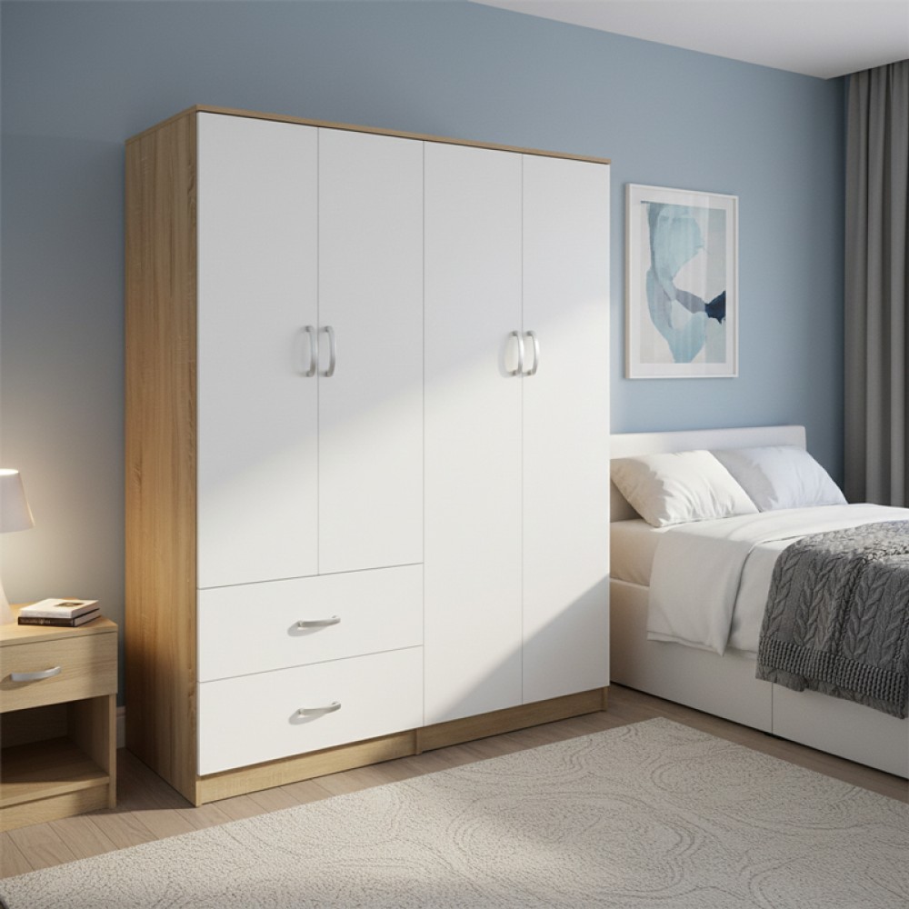 Ντουλάπα τετράφυλλη Athos pakoworld sonoma-λευκό 160x42x180εκ