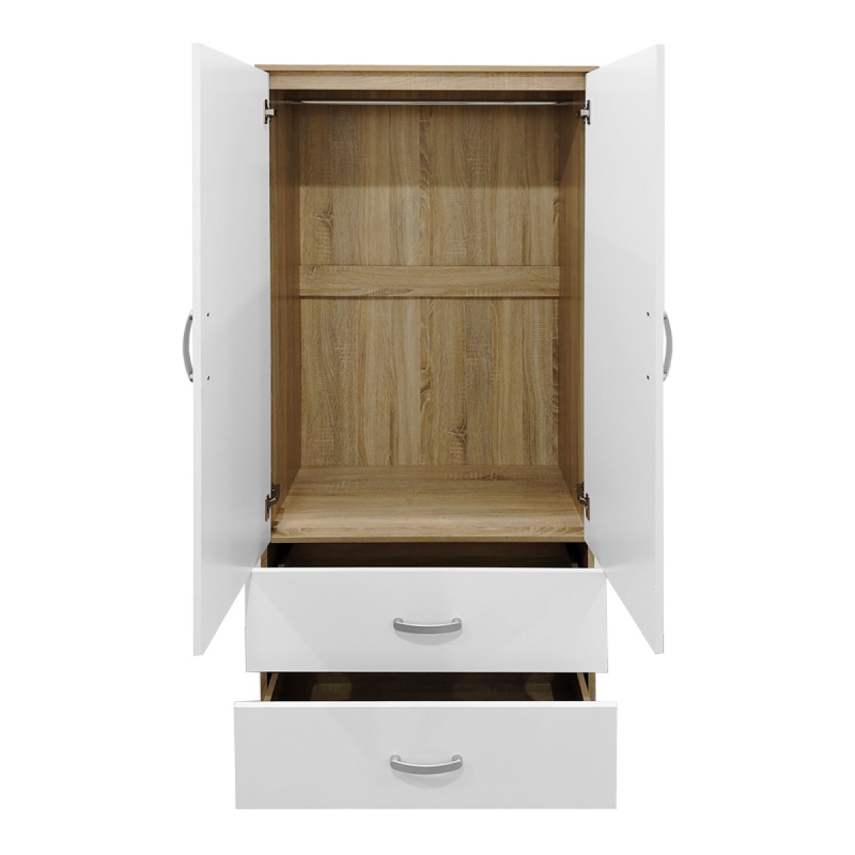 Ντουλάπα εξάφυλλη Athos pakoworld sonoma-λευκή 240x42x180εκ