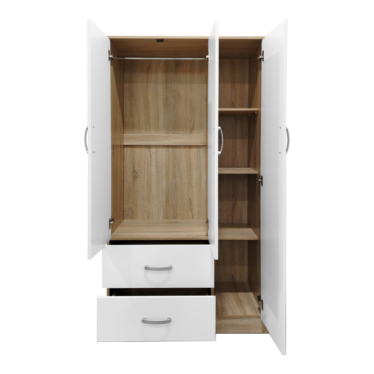 Ντουλάπα εξάφυλλη Athos pakoworld sonoma-λευκό 180x42x180εκ