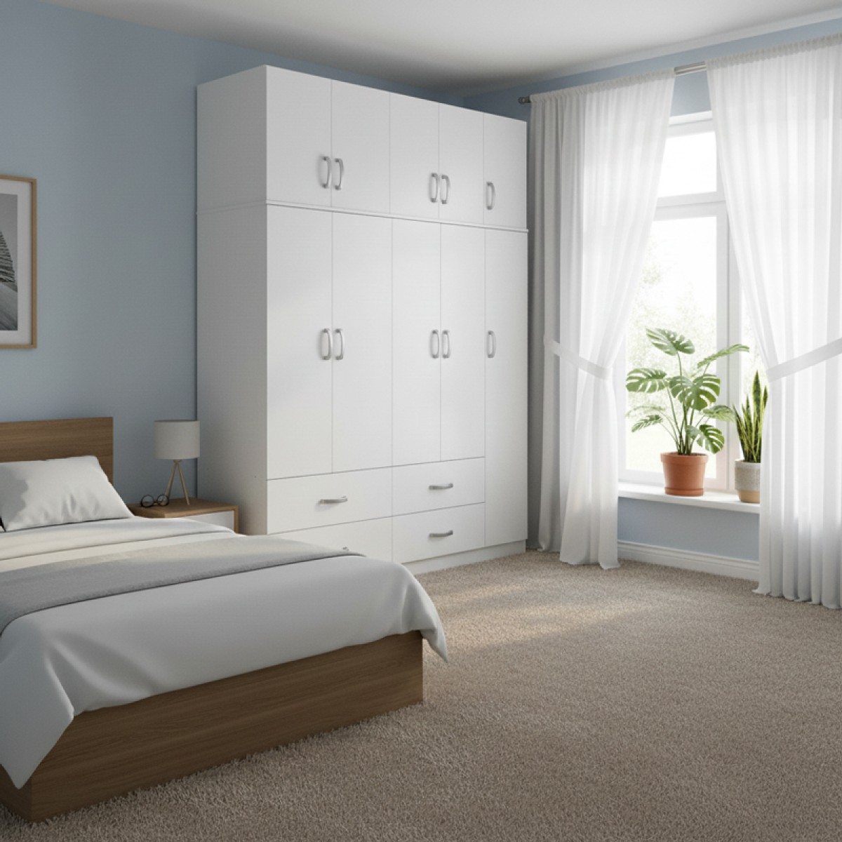 Ντουλάπα πεντάφυλλη με πατάρι Athos pakoworld λευκή 170x42x240εκ