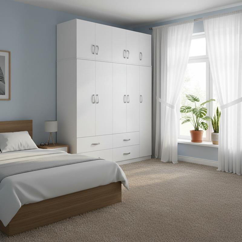 Ντουλάπα πεντάφυλλη με πατάρι Athos pakoworld λευκή 170x42x240εκ