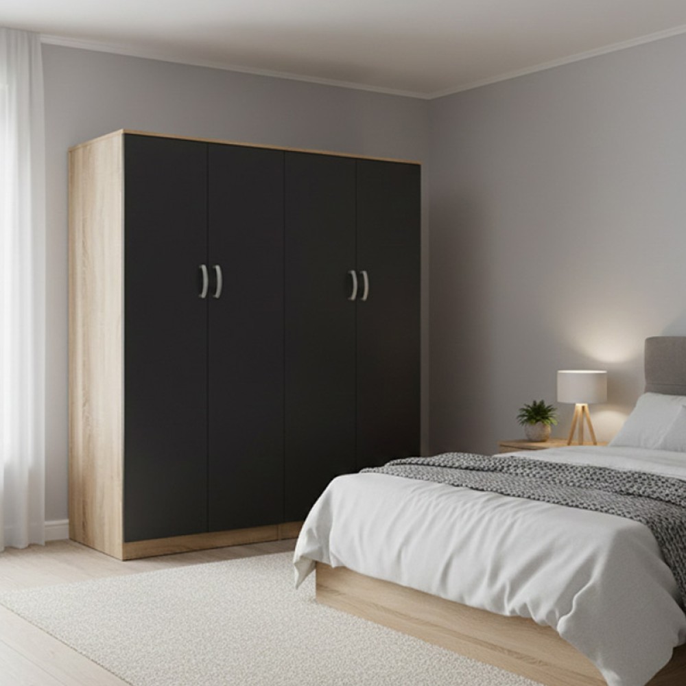 Ντουλάπα τετράφυλλη Athos Ι pakoworld sonoma-ανθρακί 160x42x180εκ