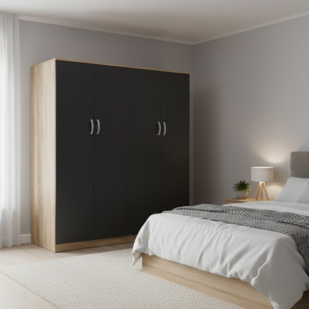 Ντουλάπα τετράφυλλη Athos Ι pakoworld sonoma-ανθρακί 160x42x180εκ