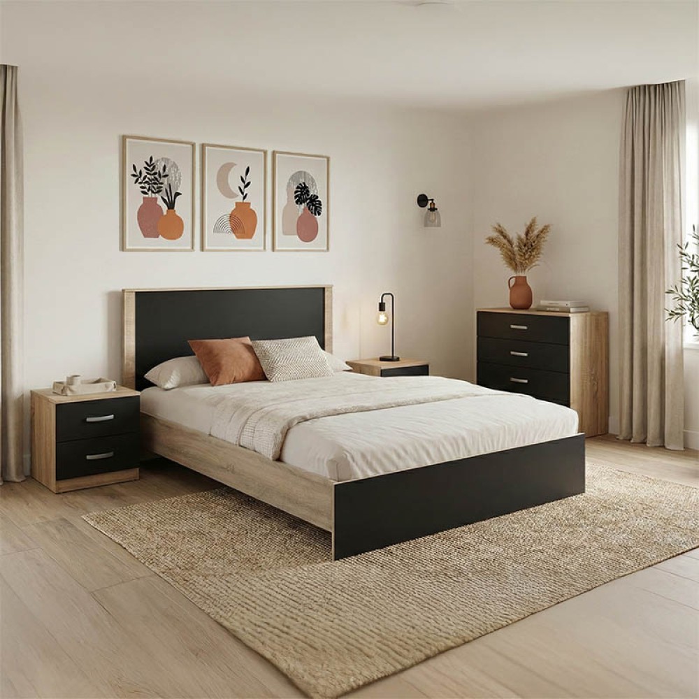 Σετ Κρεβατοκάμαρας Athos Sonoma Ανθρακί με Κρεβάτι 140x200εκ Σετ 4τεμ