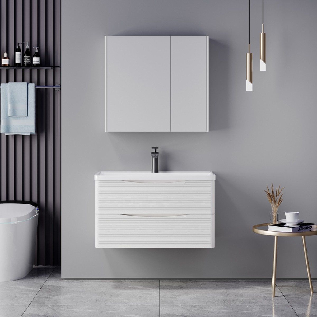 Πάγκος με νιπτήρα και καθρέπτη Tzouena pakoworld λευκό