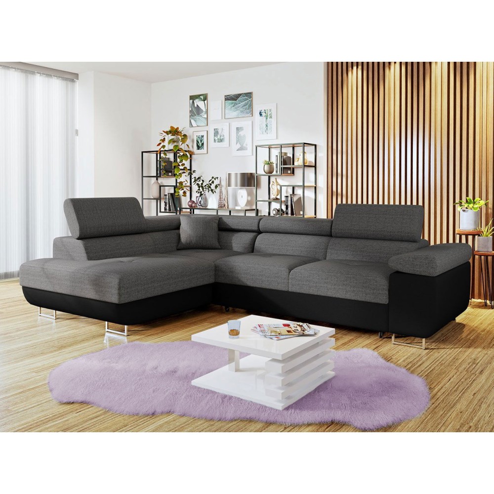 Γωνιακός καναπές Antony-Αριστερή-Μαύρο - Γκρι