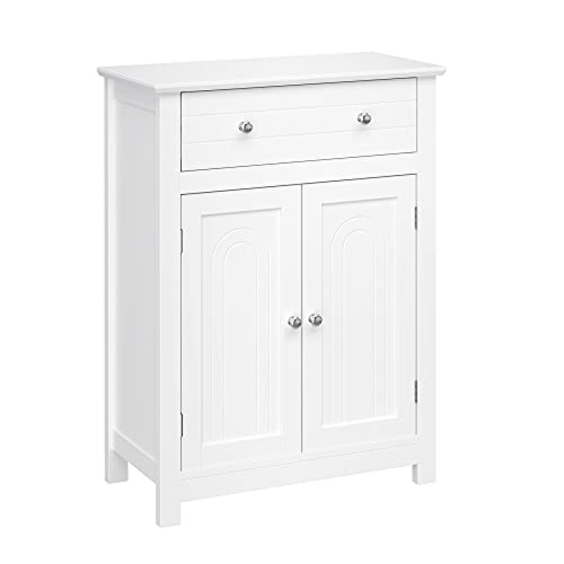 VASAGLE BBC61WT Bathroom Drawer, Kitchen Cabinet in Country House Style, Wood, White, 60 x 80 x 30 cm (W x H x D), MDF panels, 60 x 30 x 80 cm
