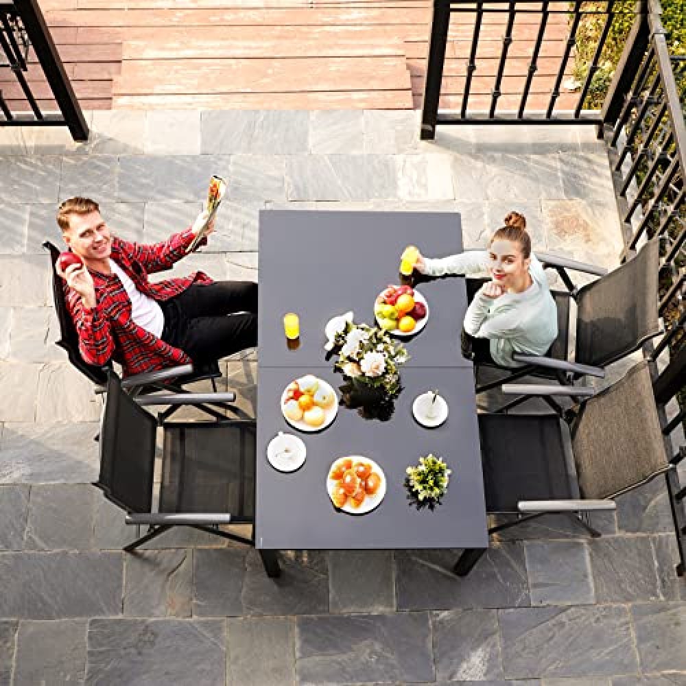 SONGMICS Set of 4 Folding Garden Chairs, Outdoor Chairs with Durable Aluminum Structure, 8-Angle Reclining Backrest, Max. Capacity 120 kg, Black GCB30BK