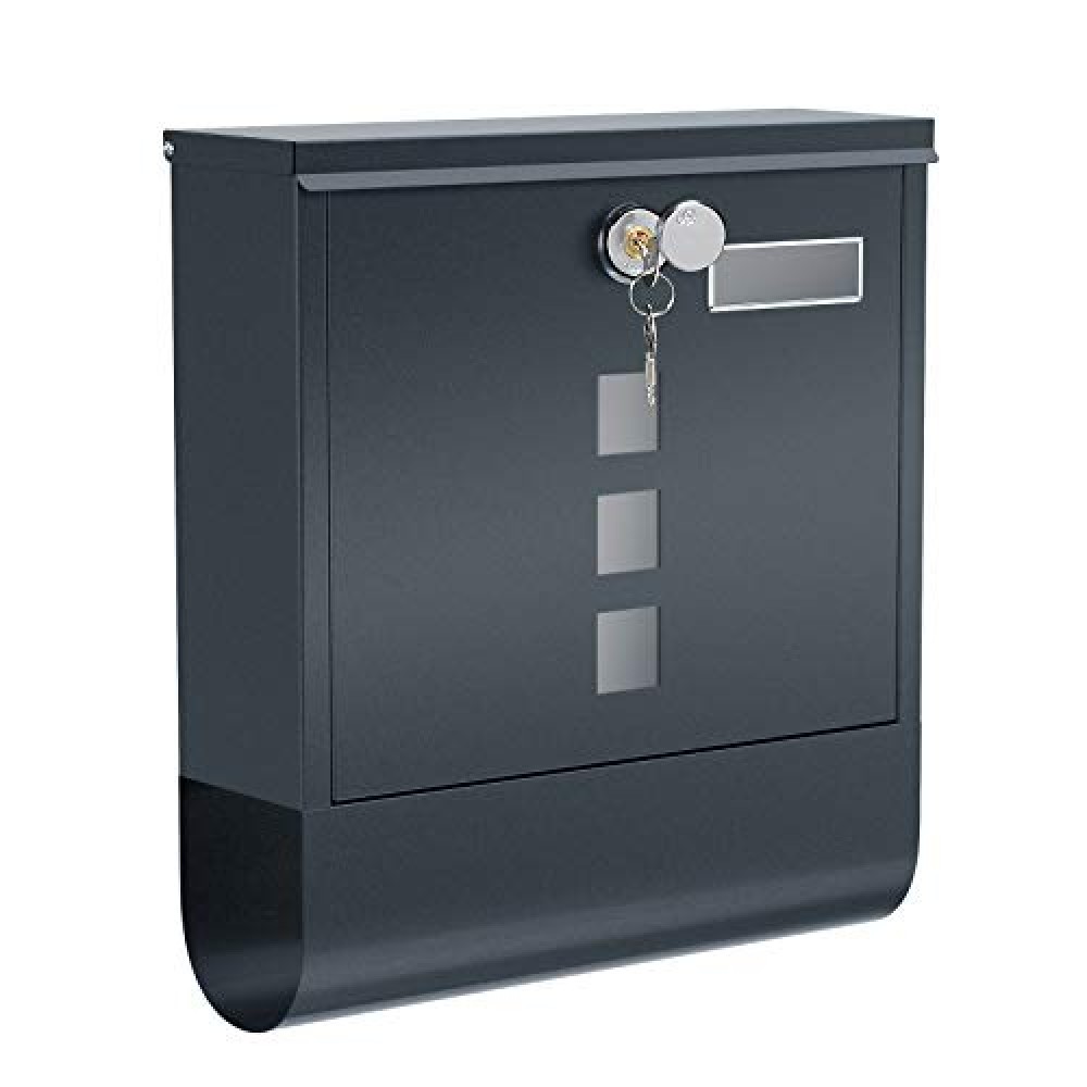 SONGMICS Mailbox, Wall-Mounted Post Letter Box, Capped Lock with Copper Core, Newspaper Holder, Viewing Windows, and Nameplate, Easy to Install, Anthracite Grey GMB20AG