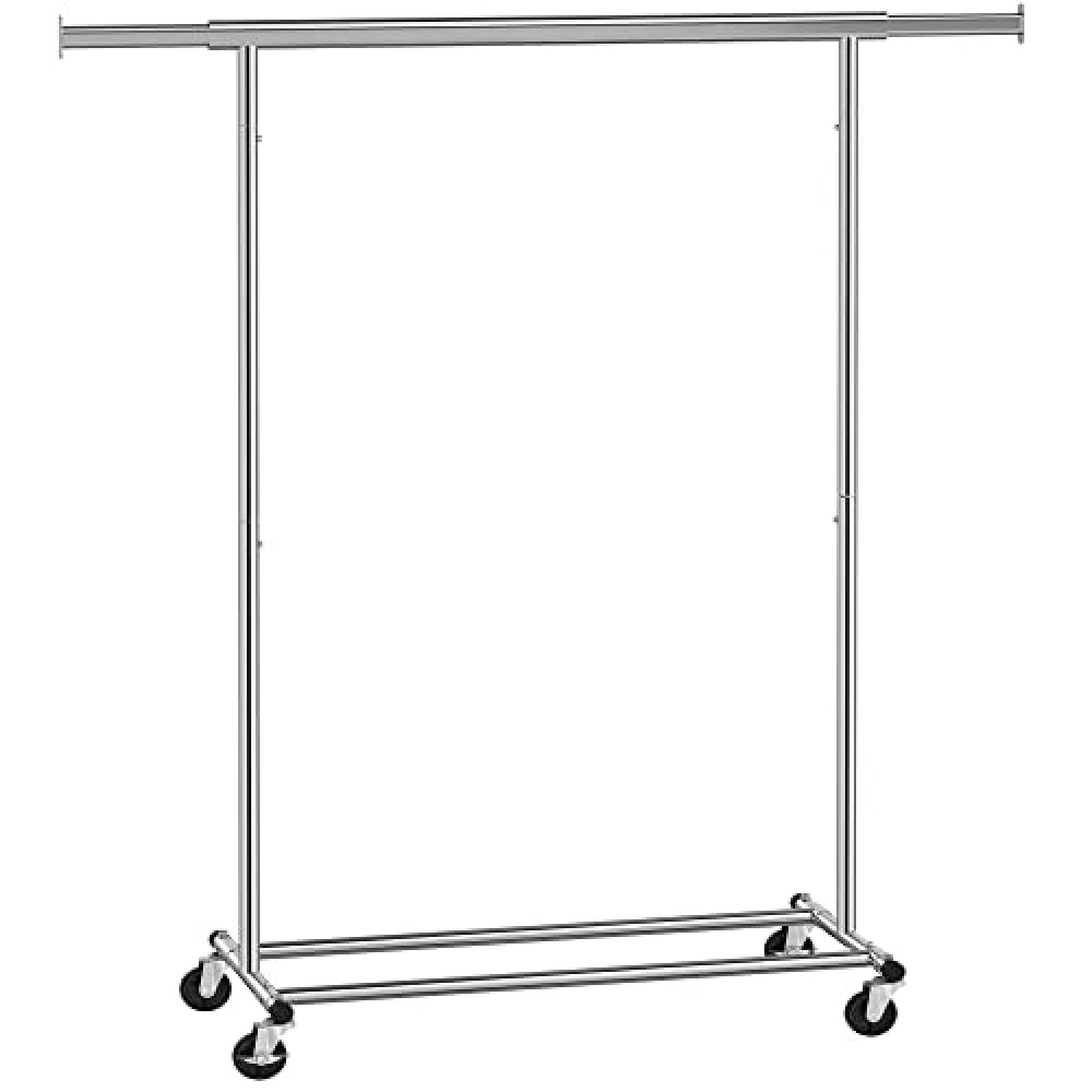 SONGMICS Clothes Rack on Wheels, Heavy Duty Clothes Rail, with Extendable Hanging Rail, 90 kg Load Capacity, Easy Assembly, Portable, Silver HSR13S