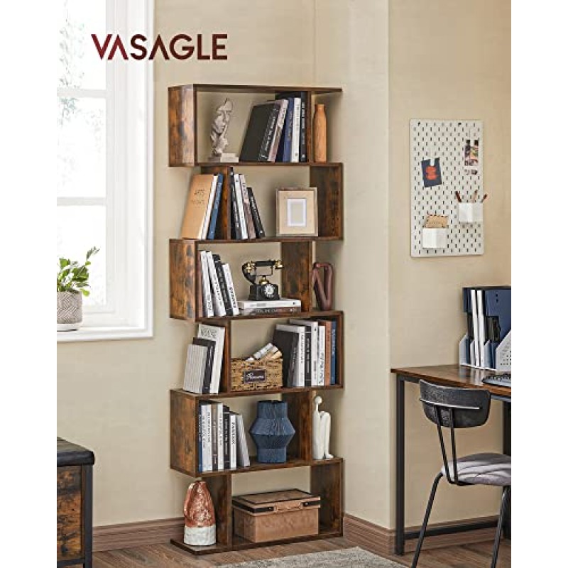 VASAGLE Wooden Bookcase, Cube Display Shelf and Room Divider, Freestanding Decorative Storage Shelving, 6-Tier Bookshelf, Rustic Brown LBC61BX