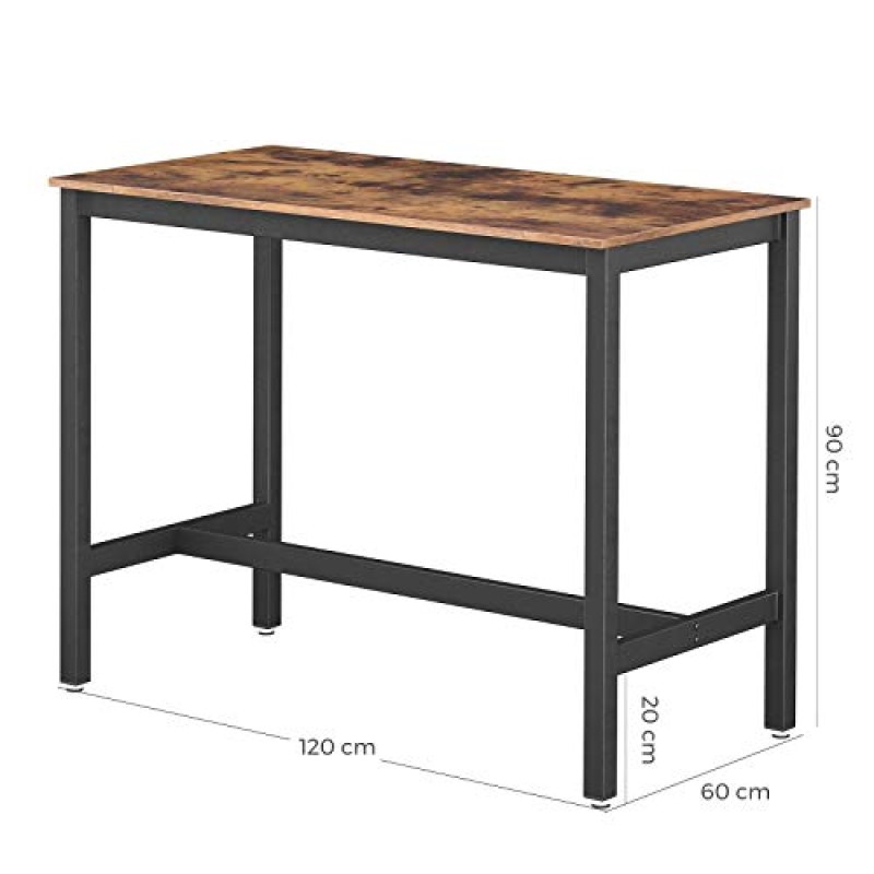 VASAGLE Bar Table, Industrial Kitchen Table, Dining Table With Solid Metal Frame, for Cocktails, Bar, Party Cellar, Restaurant, Living Room, Wood Look, 120 x 60 x 90 cm LBT91X