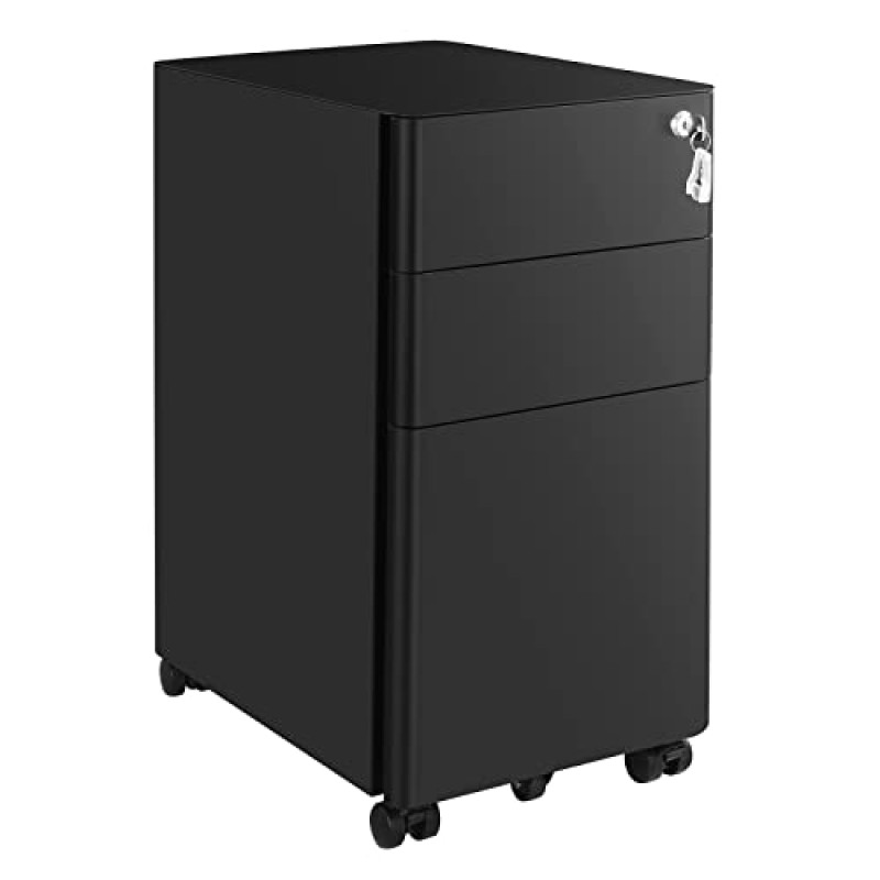 SONGMICS Mobile File Cabinet, Office Cabinet with Wheels and Lock, for A4, Legal, Letter Sized Documents, Hanging File Folders, Black OFC030B01
