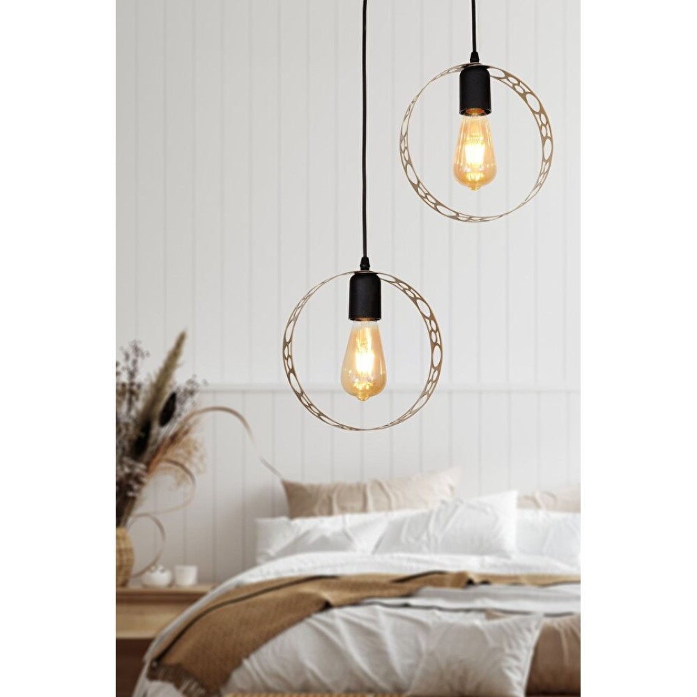 Stewehome Δίφωτο Κρεμαστό Φωτιστικό Οροφής με Διακοσμητικούς Κύκλους &amp; Παλαίωση 70x30cm