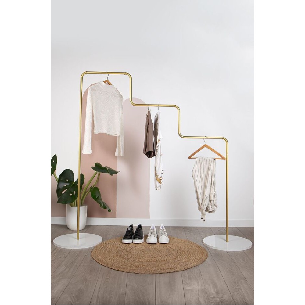 Stewehome Μεταλλική Κρεμάστρα Ρούχων με Πόδια και Κλασικό Στυλ-Χρυσή - 153cm x 132cm