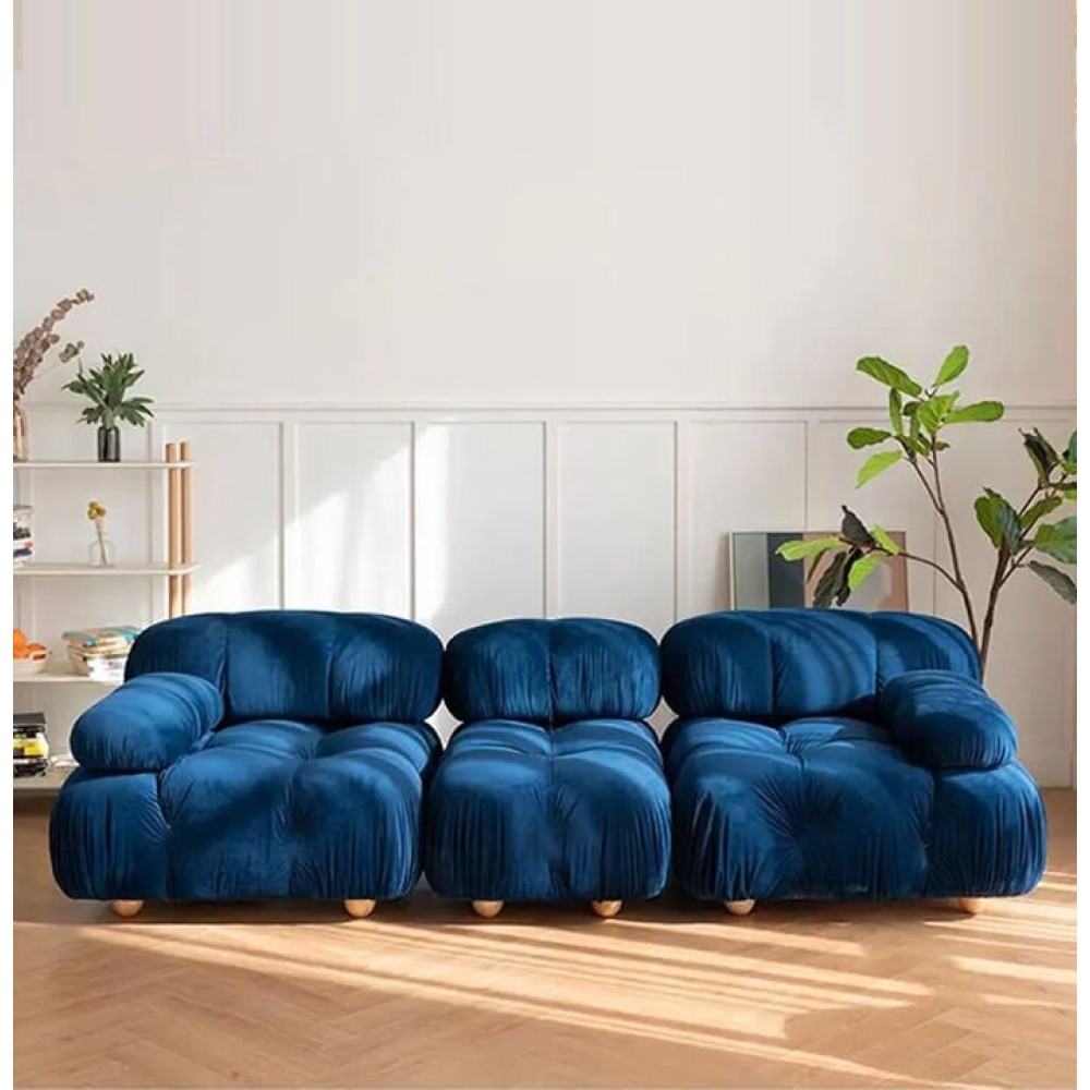 Bellini Μοντέρνος Μπλε Βελούδινος Καναπές 3 Μονάδων -ΜΠΛΕ-220cm x 70cm x 40cm