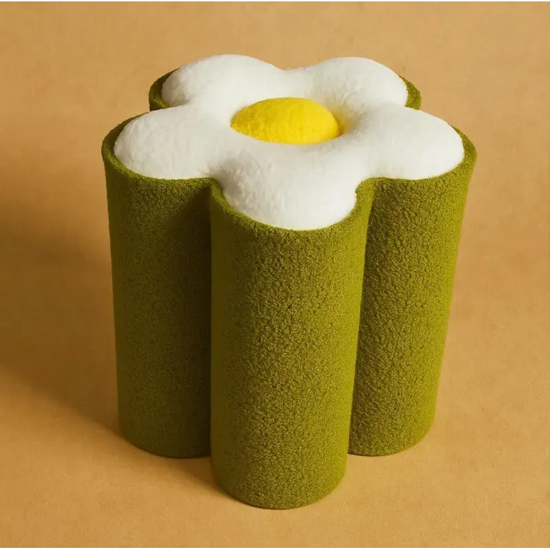 Stewehome Daisy Μαργαρίτα Πουφ Πράσινο Peluş Στρογγυλό 70x44 cm