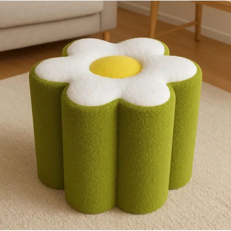Stewehome Daisy Μαργαρίτα Πουφ Πράσινο Peluş Στρογγυλό 70x44 cm