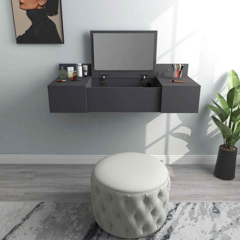 Stewehome Επιτοίχια Τουαλέτα Μακιγιάζ με Καθρέπτη και Ράφια - Ανθρακίτης (ΤΡΑΠΕΖΙ ΓΙΑ ΜΑΚΙΓΙΑΖ ΜΕ ΚΑΘΡΕΦΤΗ ΠΟΥ ΑΝΟΙΓΟΚΛΕΙΝΕΙ)