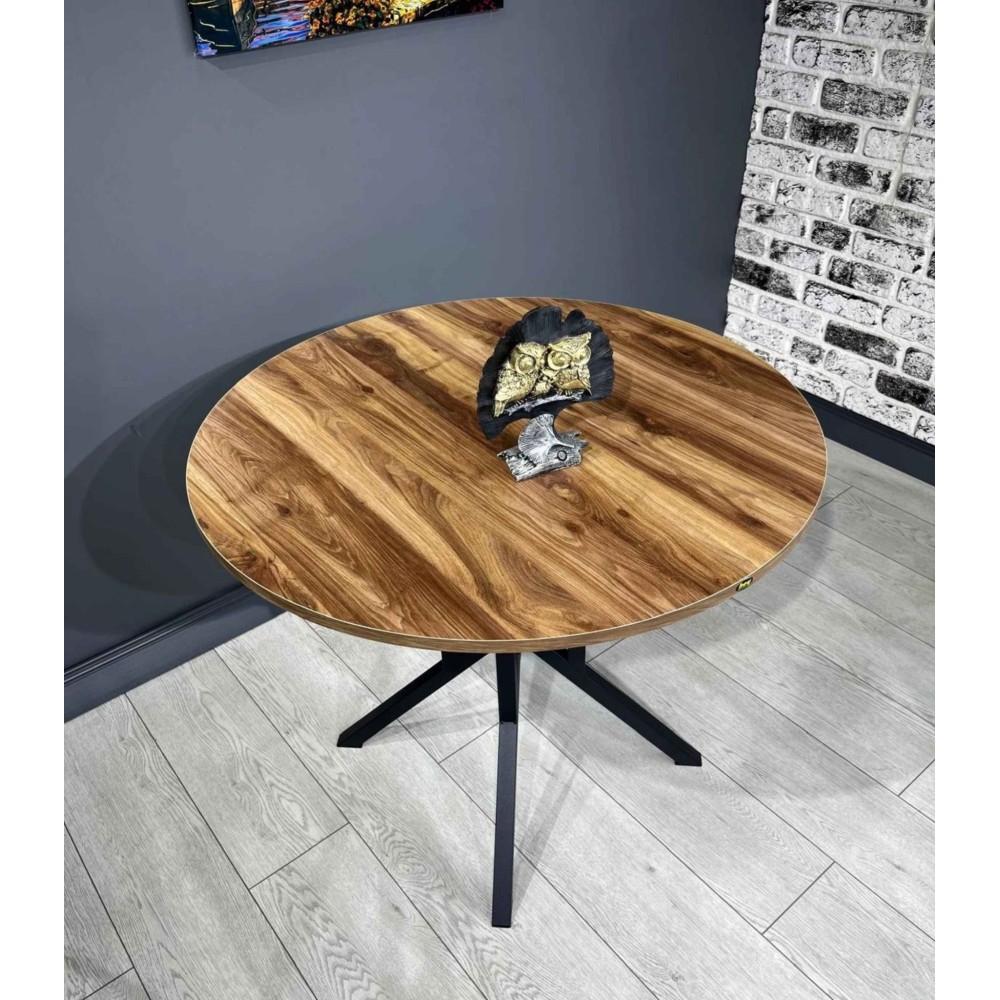 Stewehome Στρογγυλό Τραπέζι Κουζίνας με Μαύρα Μεταλλικά Πόδια- καφέ (100x100x73cm)