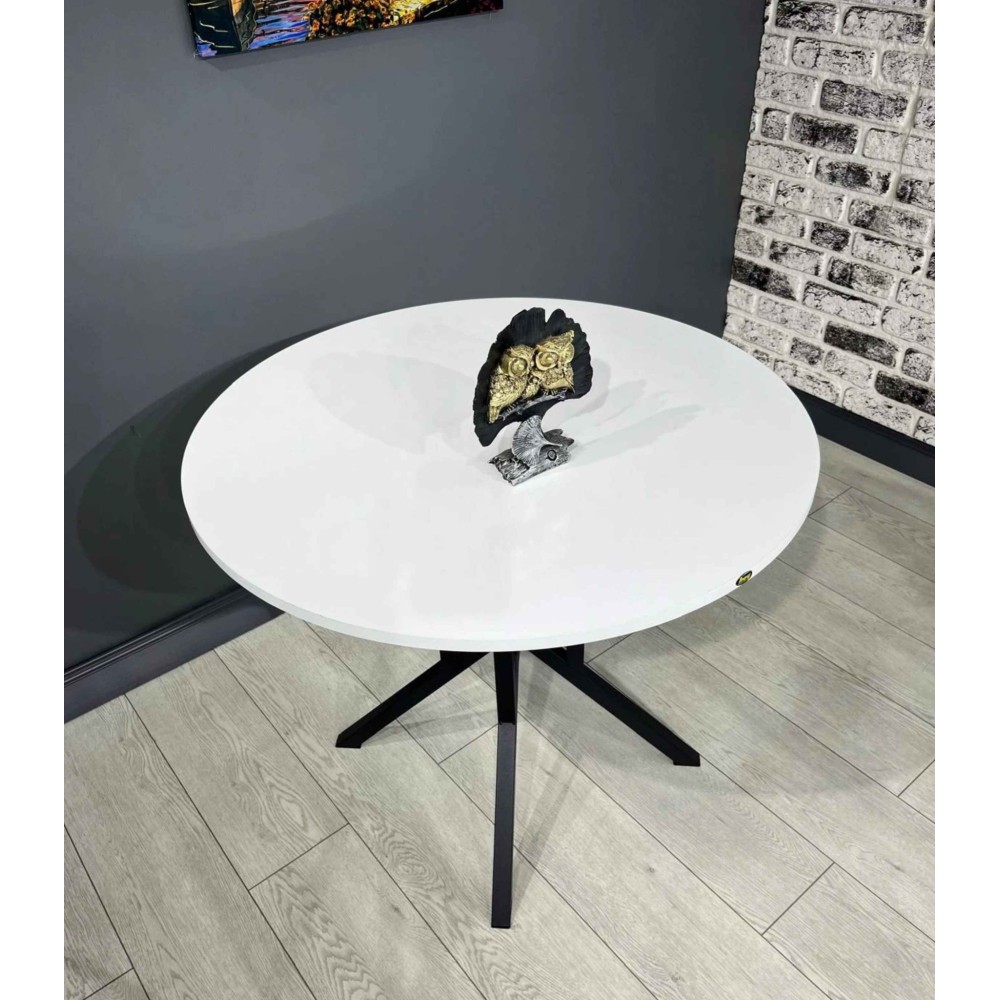 Stewehome Στρογγυλό Τραπέζι Κουζίνας με Μαύρα Μεταλλικά Πόδια- λευκό (90x90x73cm)