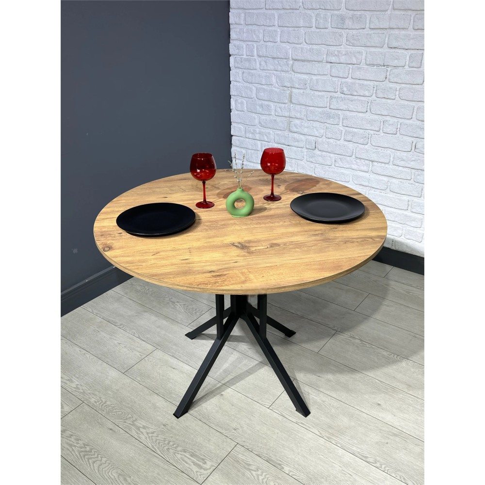 Stewehome Στρογγυλό Τραπέζι Κουζίνας με Μαύρα Μεταλλικά Πόδια -Δρυς (90x90x73cm)