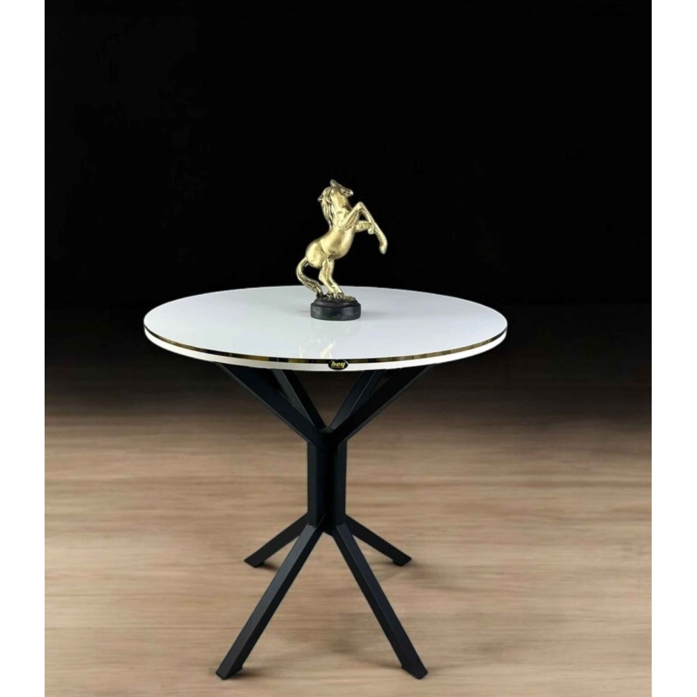 Stewehome ΤΡΑΠΕΖΙ ΣΤΡΟΓΓΥΛΟ 80 CM ΜΕ ΧΡΥΣΗ ΛΕΠΤΟΜΕΡΕΙΑ (70 CM)