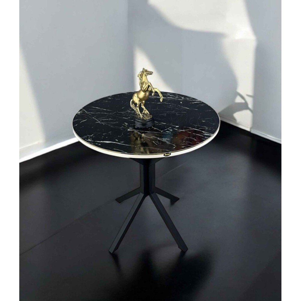 Stewehome ΤΡΑΠΕΖΙ ΣΤΡΟΓΓΥΛΟ 80 CM ΜΕ ΧΡΥΣΗ ΛΕΠΤΟΜΕΡΕΙΑ (70 CM)