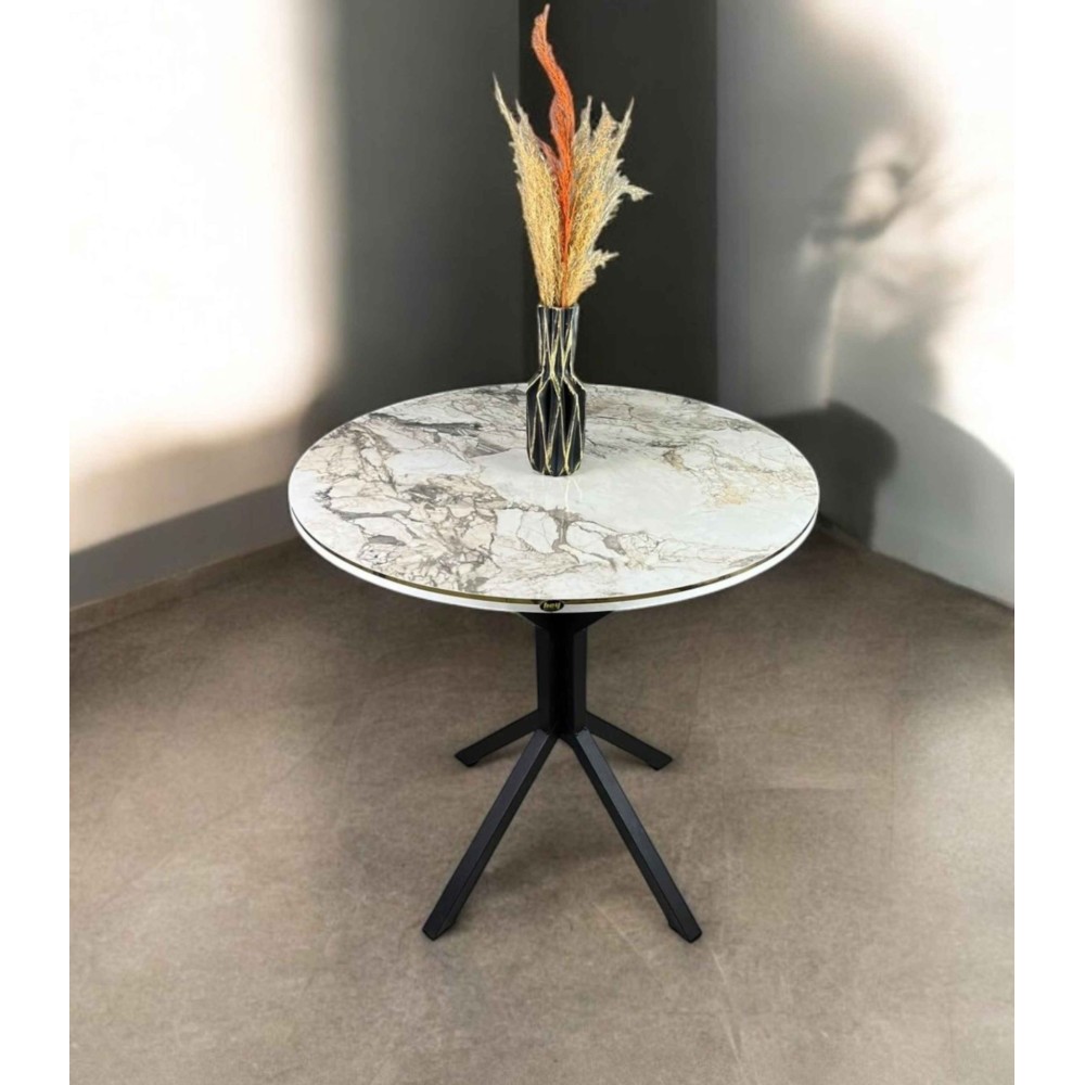 Stewehome ΤΡΑΠΕΖΙ ΣΤΡΟΓΓΥΛΟ 80 CM ΜΕ ΧΡΥΣΗ ΛΕΠΤΟΜΕΡΕΙΑ (80 CM)