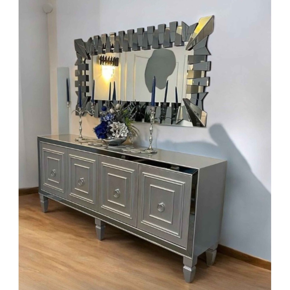 Stewehome Διακοσμητικός Καθρέπτης Τοίχου με MDF και Επένδυση Καθρέπτη Ασημί 160x80cm