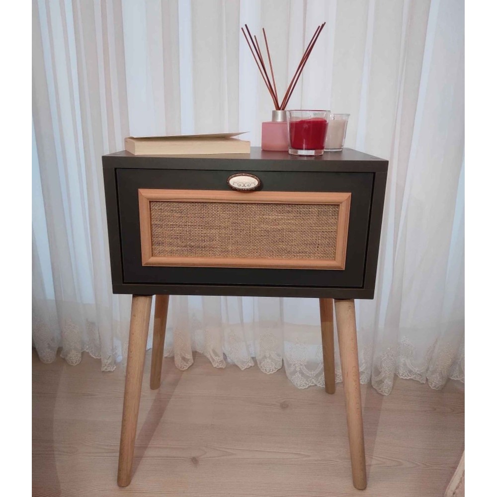 Κομοδίνο Υπνοδωματίου με Διακοσμητική Πρόσοψη και Αποθηκευτικό Χώρο - Ανθρακίτης45x30x63cm