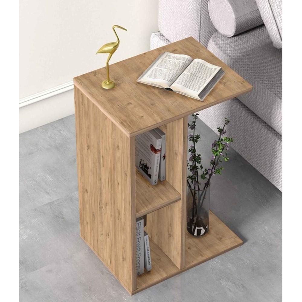 Ξύλινο Τραπεζάκι σε Σχήμα C με Ανοιχτή Αποθήκευση