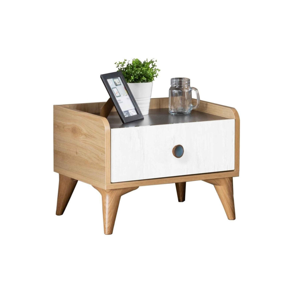 Stewehome Κομοδίνο Ξύλινο με 1 Συρτάρι Λευκό / Sonoma Υ32 x Π40 x Β42εκ 40x42x32 cm