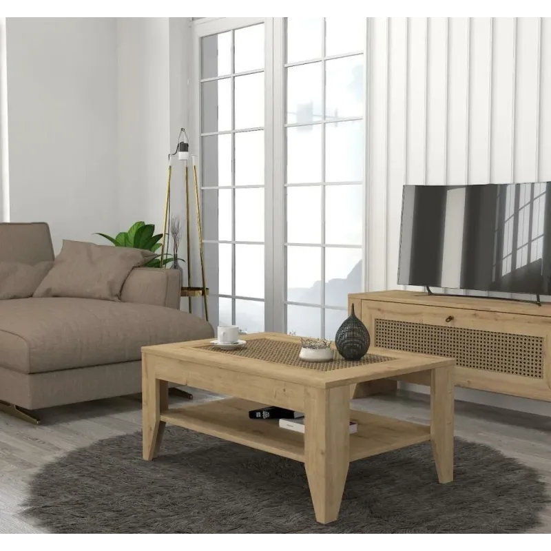 Stewehome Megapap Ορθογώνιο Τραπεζάκι Σαλονιού Madura Ξύλινο Φυσικό 90x60x40 cm