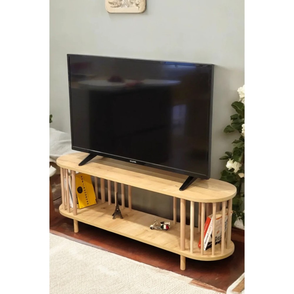 Stewehome Μοντέρνο Ξύλινο Έπιπλο Τηλεόρασης με Ανοιχτή Αποθήκευση- δρυς120 x 30 x 43cm