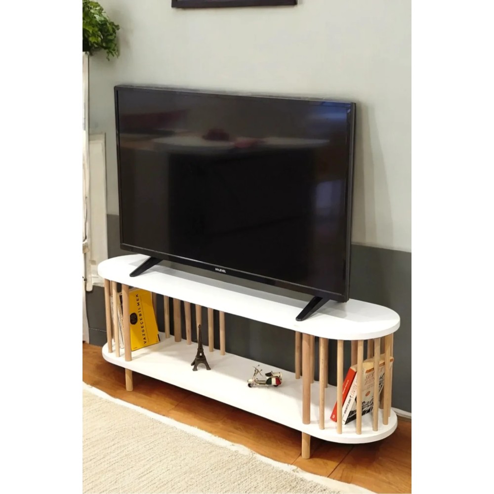 Stewehome Μοντέρνο Ξύλινο Έπιπλο Τηλεόρασης με Ανοιχτή Αποθήκευση- Λευκο120 x 30 x 43cm