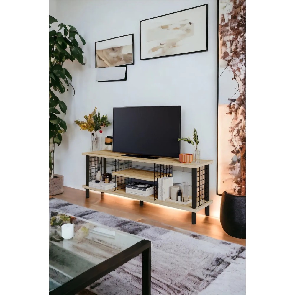 Stewehome Μοντέρνο Λευκό Έπιπλο Τηλεόρασης με Ανοιχτά Ράφια120*30*42.6cm