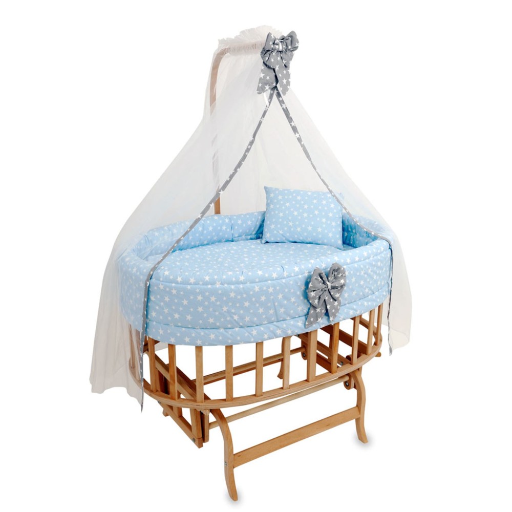 Βρεφικό Ξύλινο Κρεβατάκι με Σετ Ύπνου – Ροζ με Αστέρια