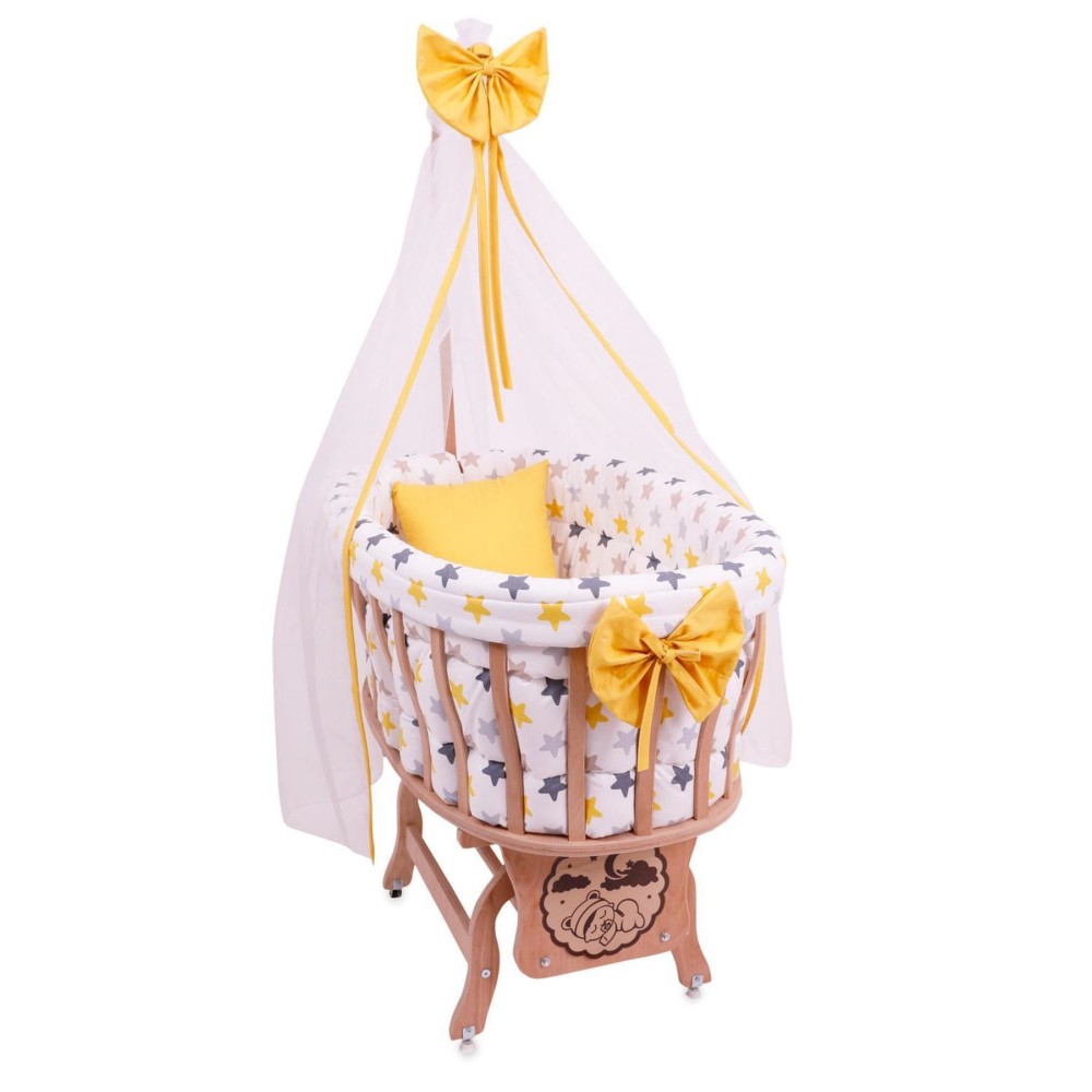 Σετ Ύπνου Μωρού από Δαντέλα με Φυσικό Ξύλο κίτρινο95x65x85cm