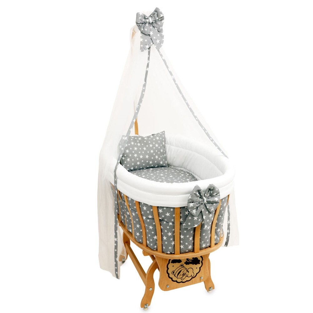 Σετ Ύπνου Μωρού από Δαντέλα με Φυσικό Ξύλο γκρι 95x65x85cm