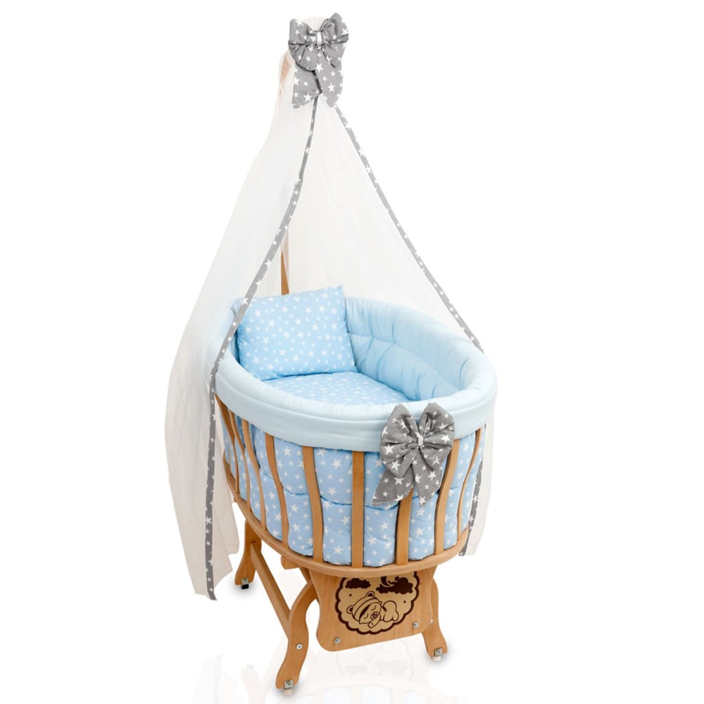 Σετ Ύπνου Μωρού από Δαντέλα με Φυσικό Ξύλο ΜΠΛΕ 95x65x85cm