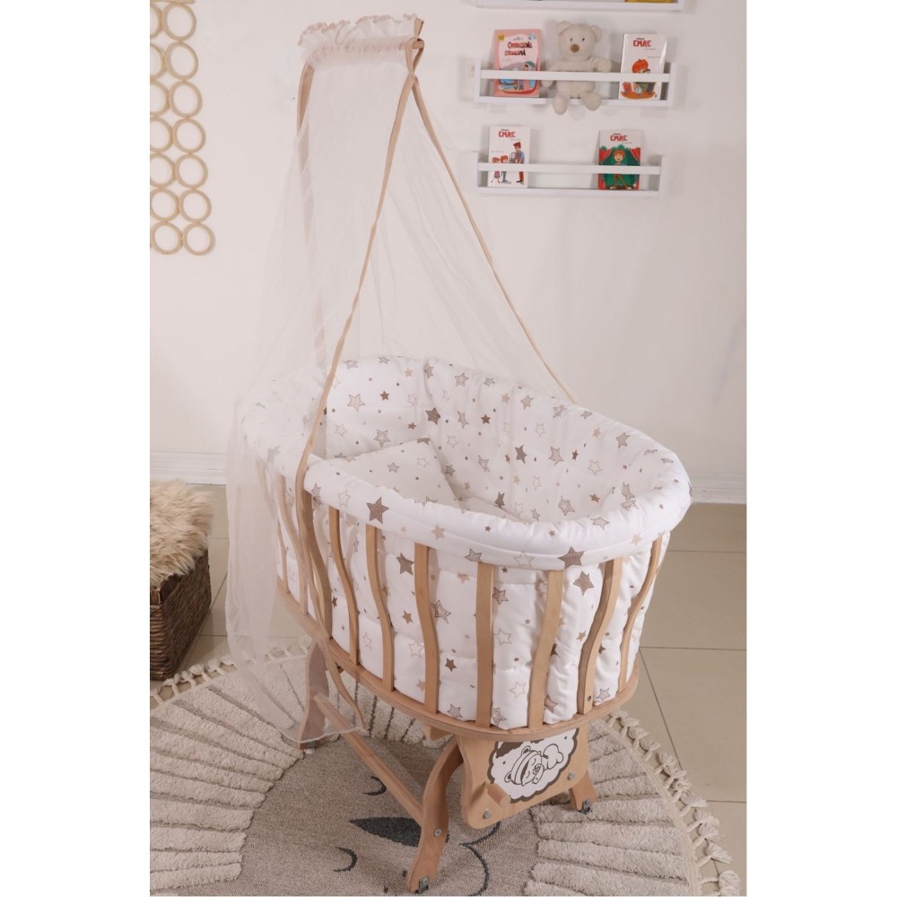 Σετ Ύπνου Μωρού από Δαντέλα με Φυσικό ΞύλοΣχέδιο με λευκό αστέρι 95x65x85cm