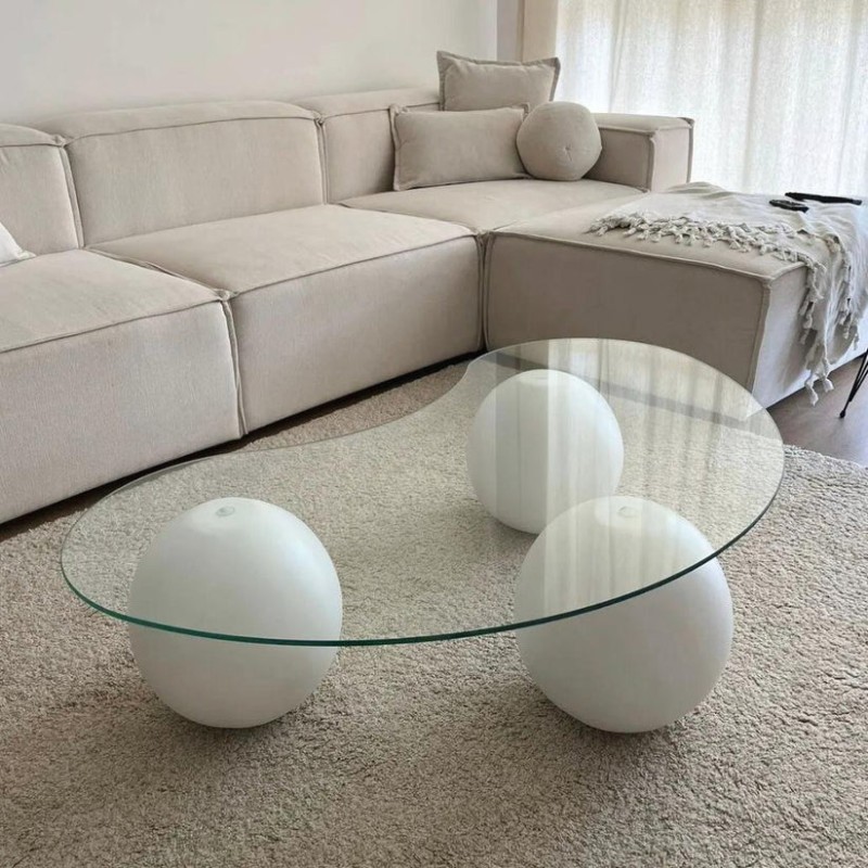 Stewehome Γυάλινο τραπέζι με μοναδική στρογγυλή βάση - λευκό 120x70 cm