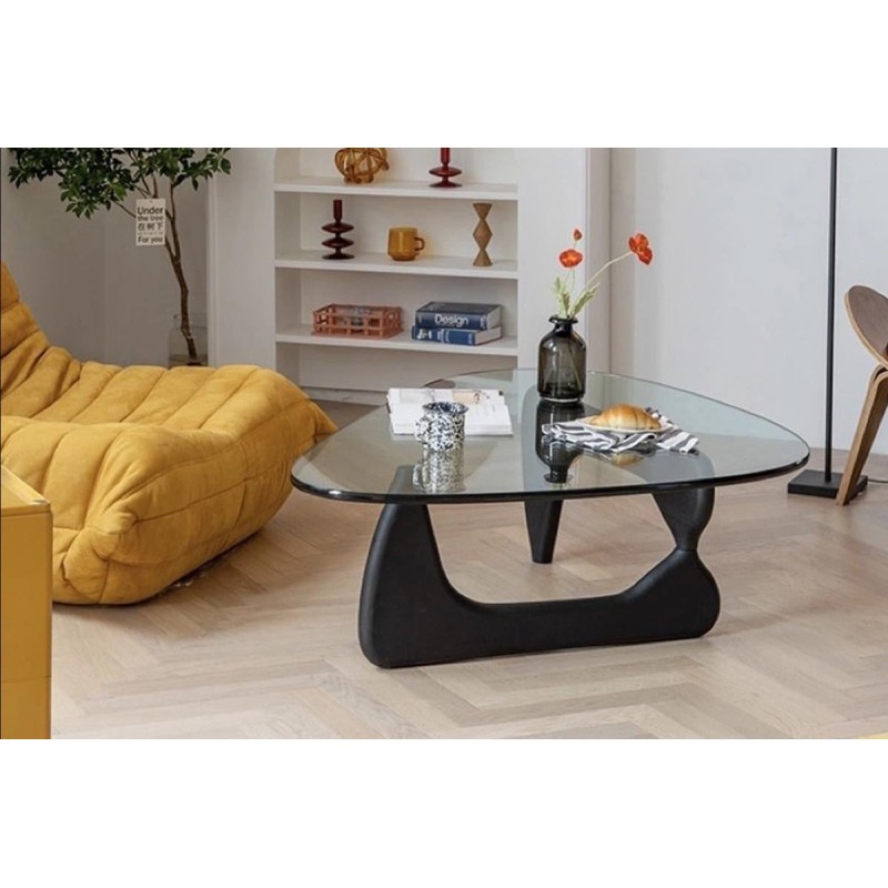 Stewehome Γυάλινο οβάλ τραπεζάκι σαλονιού (Μαύρο) 80x80x40cm