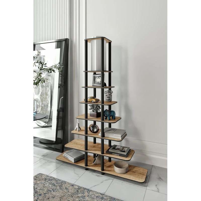 Stewehome Διακοσμητικό Φωτιστικό Δαπέδου με 6 Ράφια Ανοιχτόχρωμο ξύλο100x24x140cm