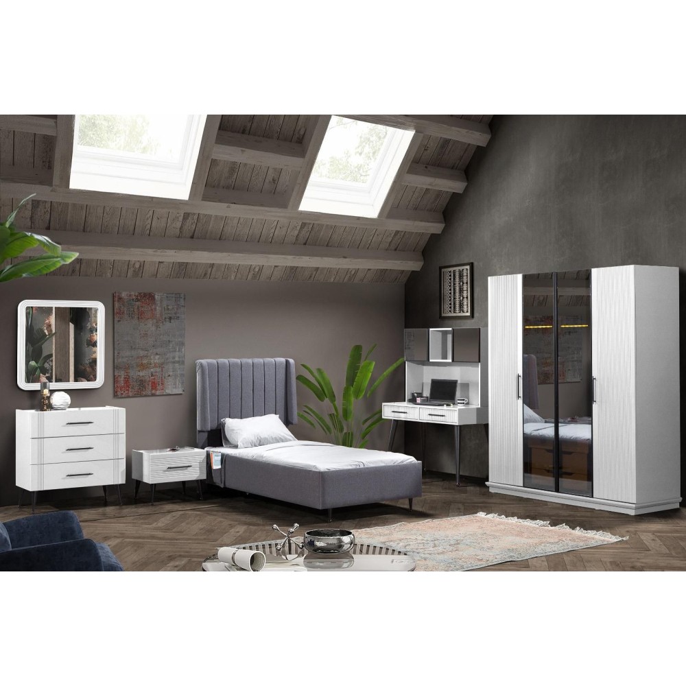 Stewehome Σετ Νεανικού Δωματίο Λευκό - Γκρι 90x190 cm