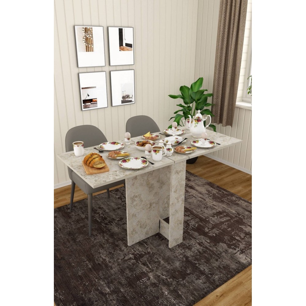 Stewehome Πτυσσόμενο Τραπέζι Κουζίνας MDF - Μπεζ μαρμάρου133x60x75cm