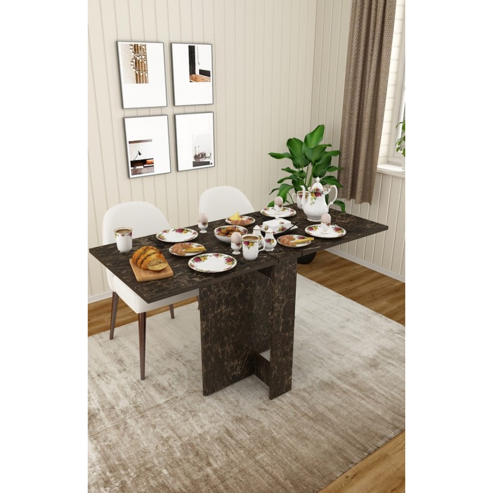 Stewehome Πτυσσόμενο Τραπέζι Κουζίνας MDF - Σκούρο καφέ μαρμάρου133x60x75cm